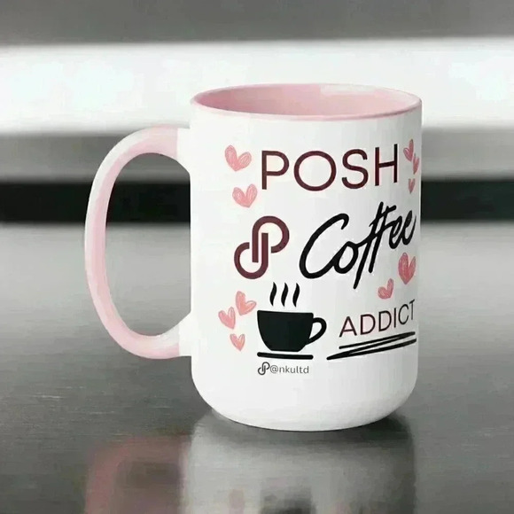 Posh Coffee Addict 15oz Ceramic Mug | Pink Handle | Cute Poshmark Lover Gift - Picture 7 of 9